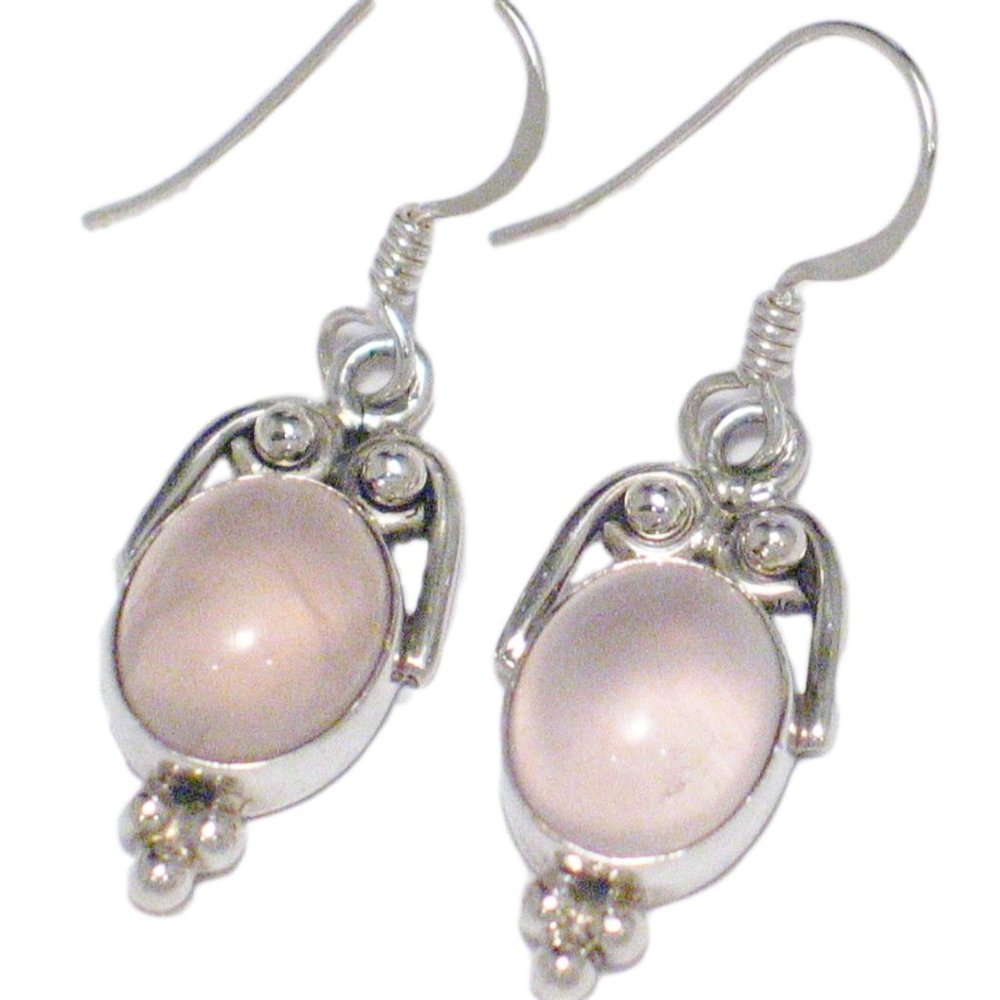 Dangle Earrings Sterling Silver w/ Rose Quartz 925